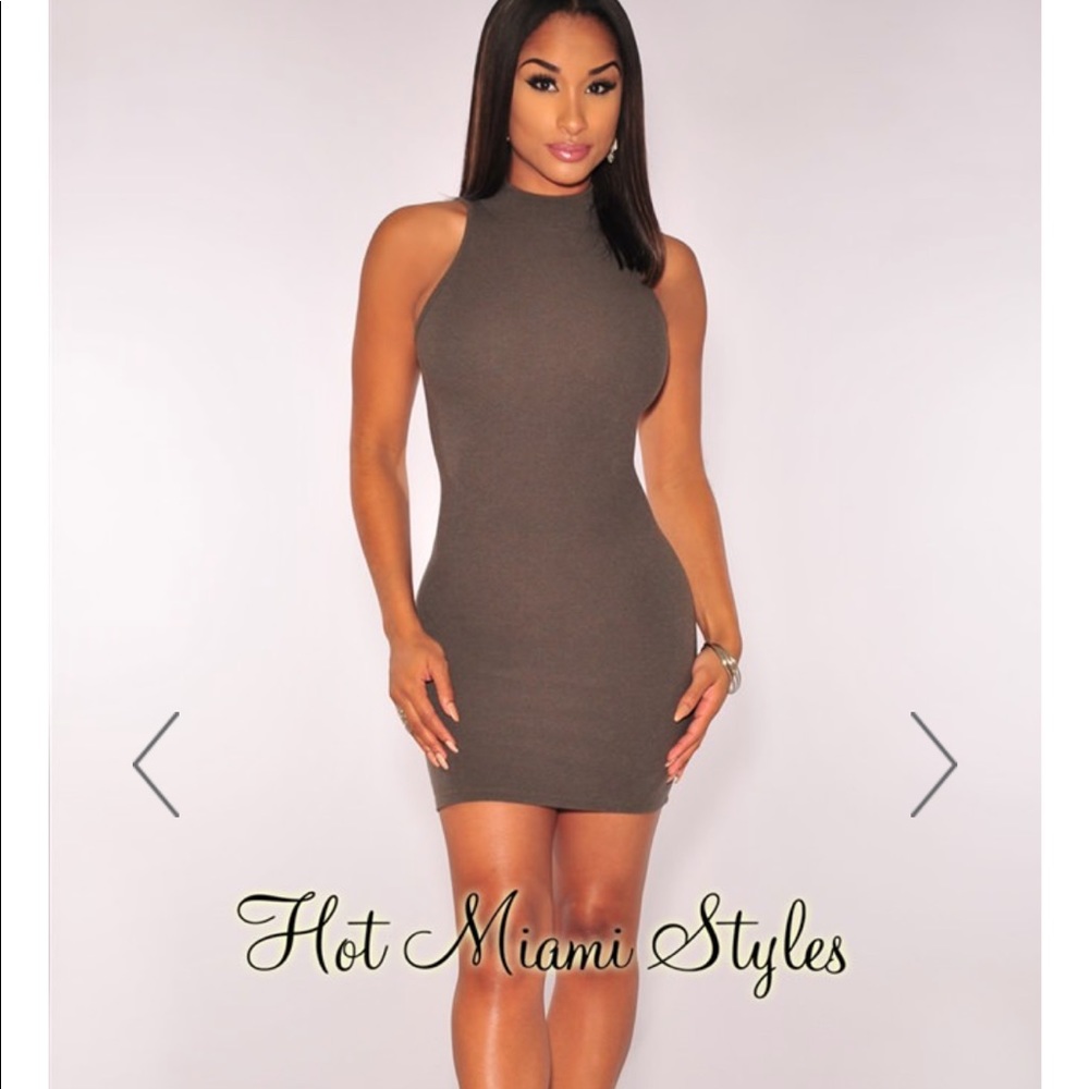 Taupe Olive Textured Knit Mini Dress